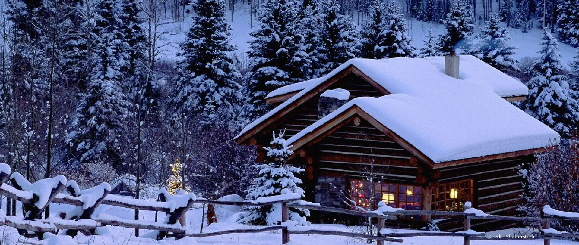 christmas cabin snow