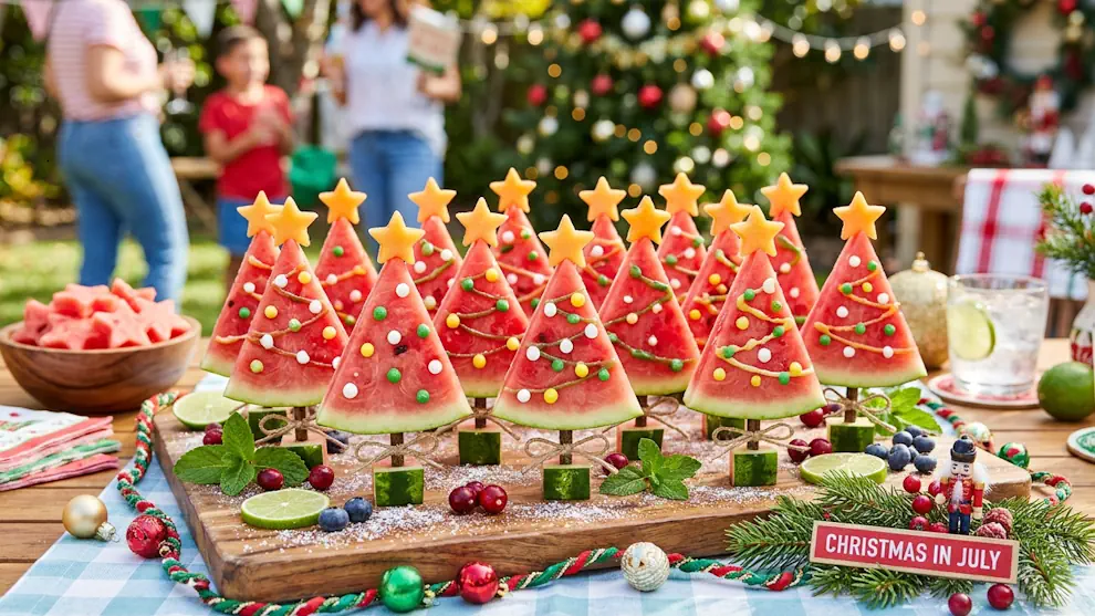  3 Steps to Make Festive Watermelon Christmas Trees for Christmas in July